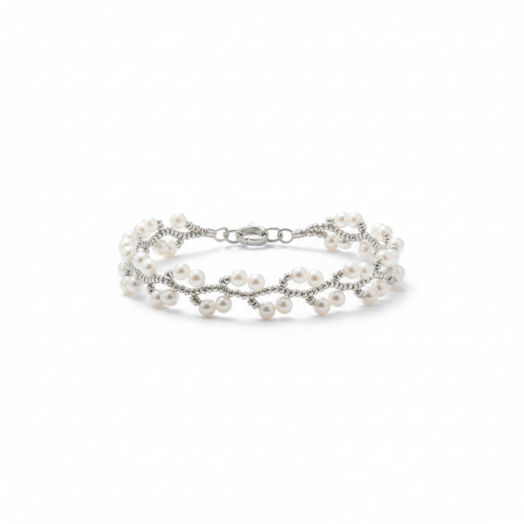 Delicate Pearl Weave Bracelet – Silver Tone