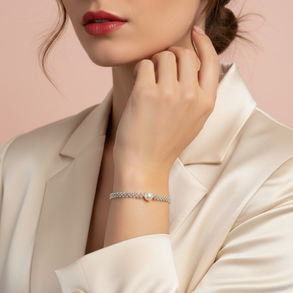 18K Gold-Plated Bead Bracelet with Swarovski Crystal Pearl