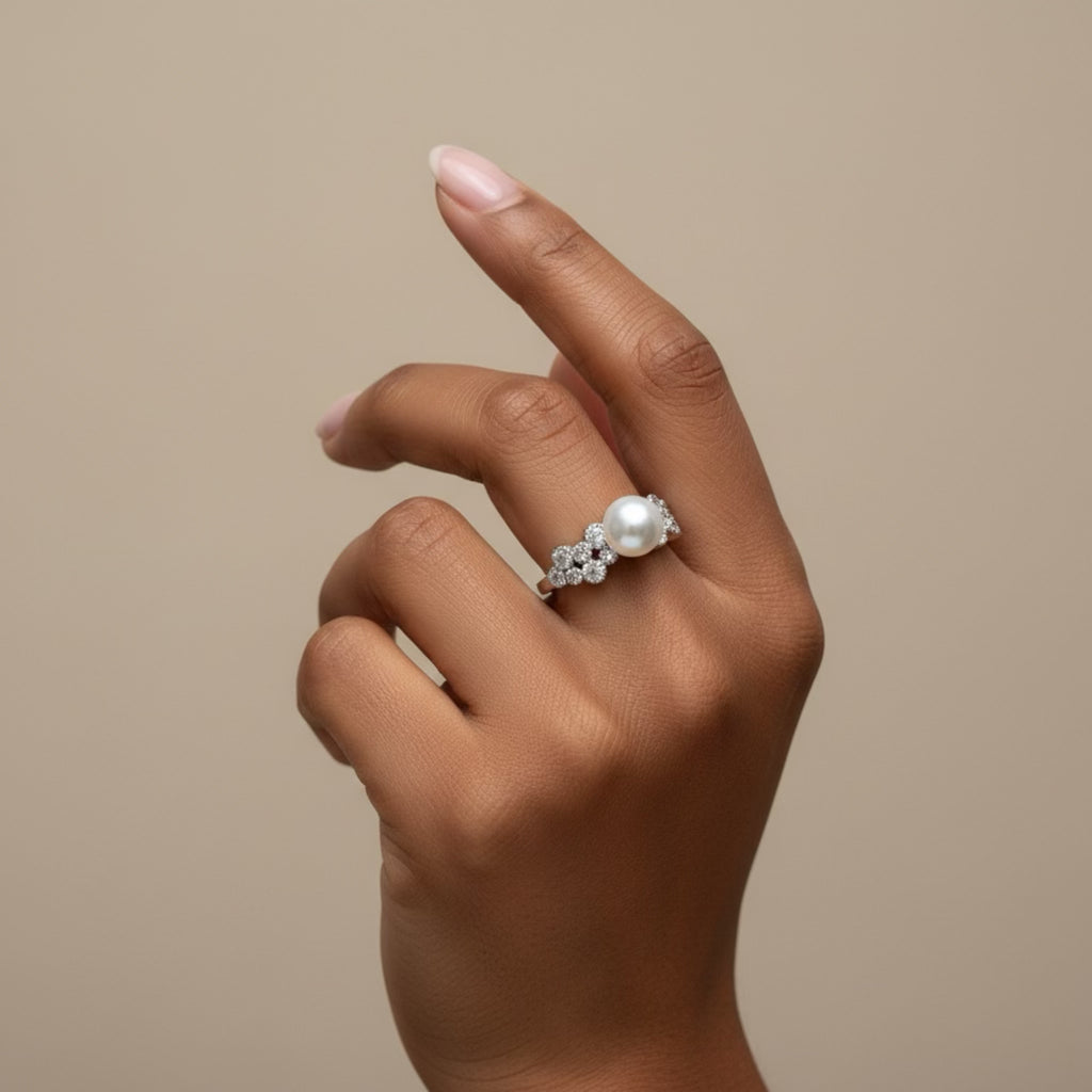 S925 Sterling Silver Swarovski Pearl Ring – Vintage Elegant Statement Ring